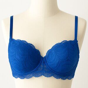 Simone Perele Blue Lace Comète Push Up Bra 34DD Underwire French Lingerie